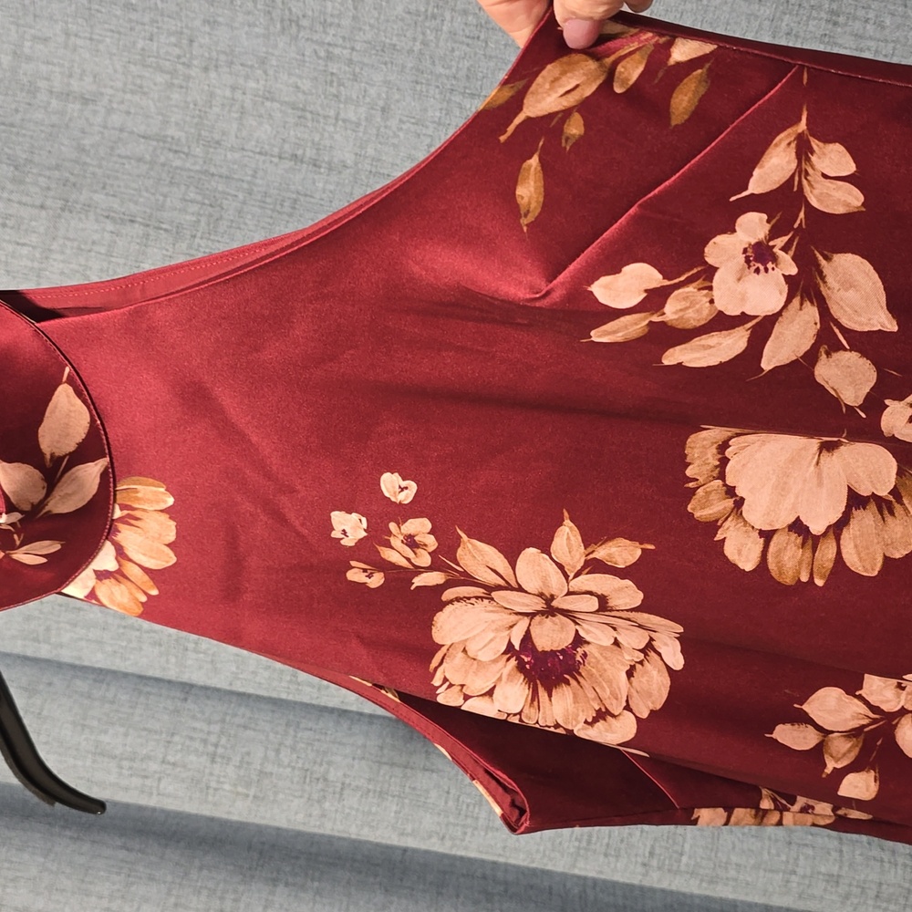 Belle Badgley Mischka Floral Halter Neck Women's Dress - Burgundy and Cream Sz14 - Picture 7 of 16